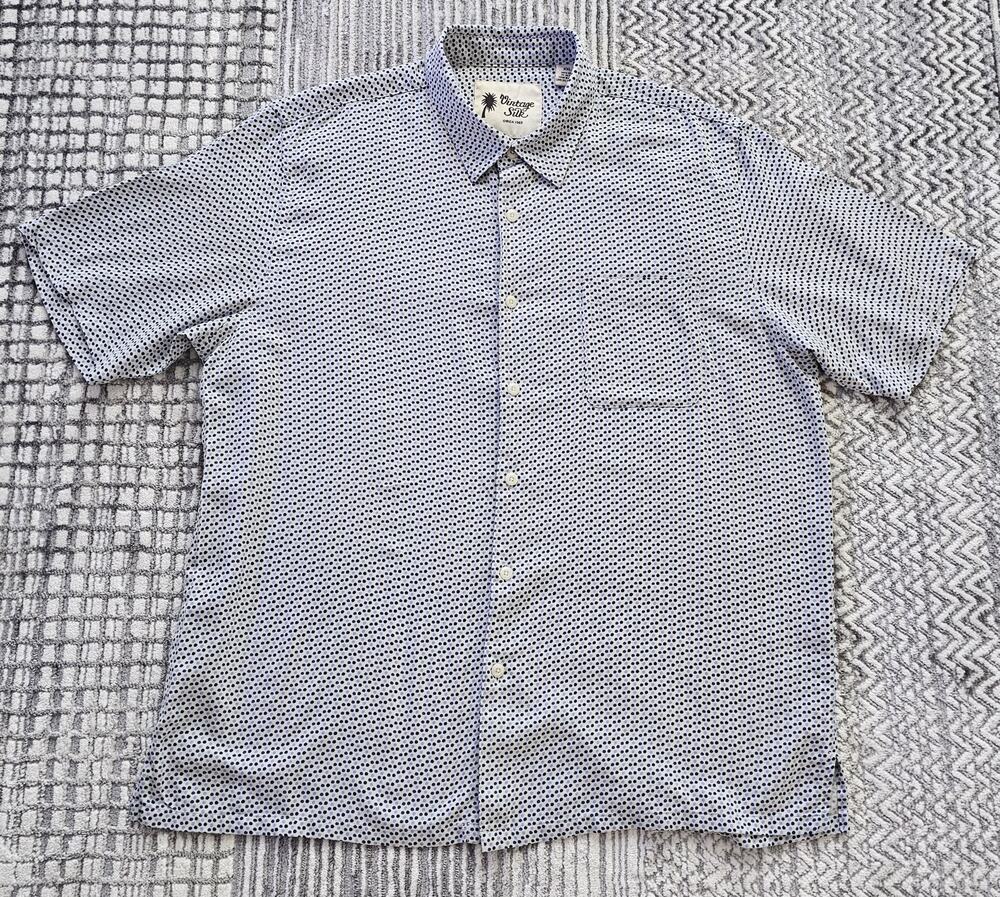 Vintage Silk Men's Short Sleeve Shirt Size XXL Navy Polka Dot 100% Silk